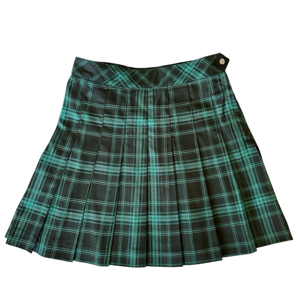 H&M Divided Twill Green & Black Plaid Tartan Pleated Flared Mini Skirt, Size 2